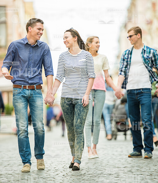 Two Couples Walking Together Stock Photo