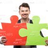 Smiling Man Connected Puzzles Stock Photo
