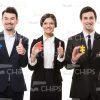 People With Little Puzzle Pieces Showing Their Thumbs Up Stock Photo