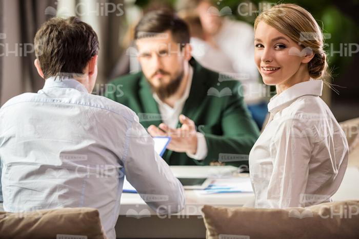 Young Woman On Business Lunch Stock Photo