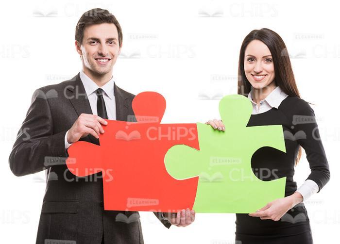Business Partners Connects Jigsaw Puzzles Stock Photo