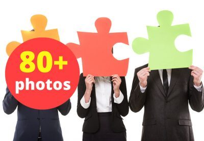 Isolated on White Business People With Puzzle Pieces Stock Photo Pack-0