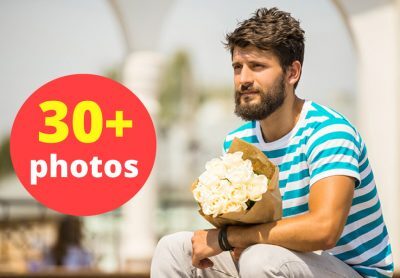Bearded Man In Striped T-Shirt Goes On Date Stock Photo Pack-0