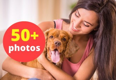 Cute Lady Playing With Dog At Home Stock Photo Pack-0