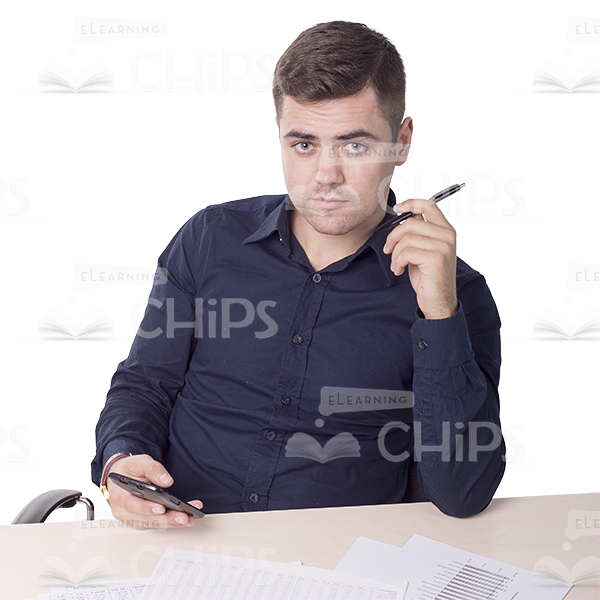 Serious Young Man Holding Mobile Phone Cutout-0