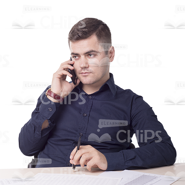 Serious Young Businessman Speaking By Phone Cutout-0