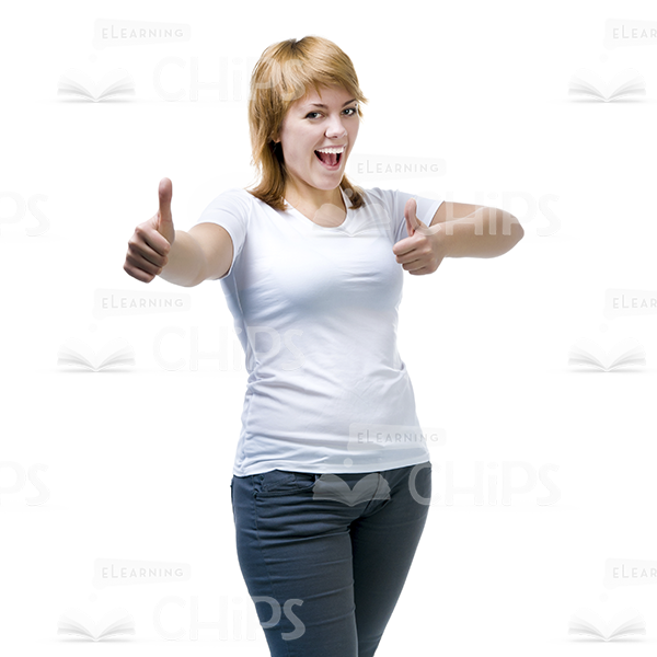 Excited Woman Making Thumbs Up Gesture Stock Photo White Isolation
