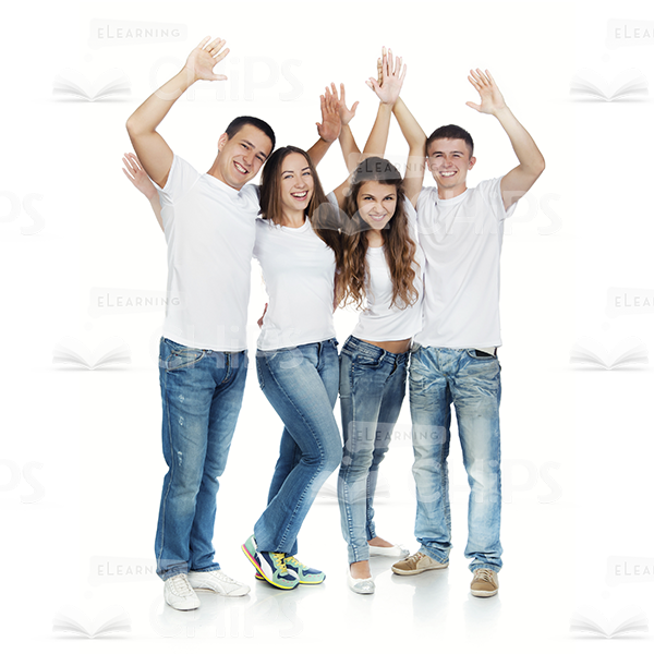 Nice Young People Raising Hands Up Stock Photo