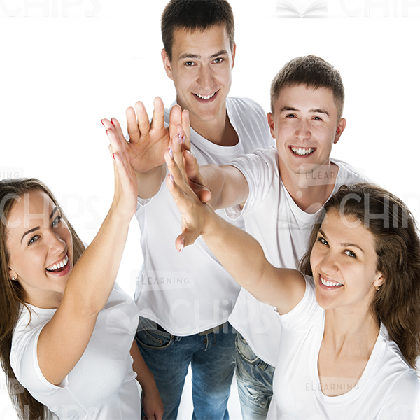Young People Raising Hands Up Together Stock Photo White Background