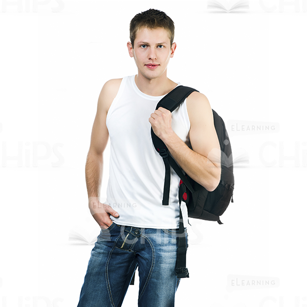Confident Young Man With Backpack Stock Photo White Isolation