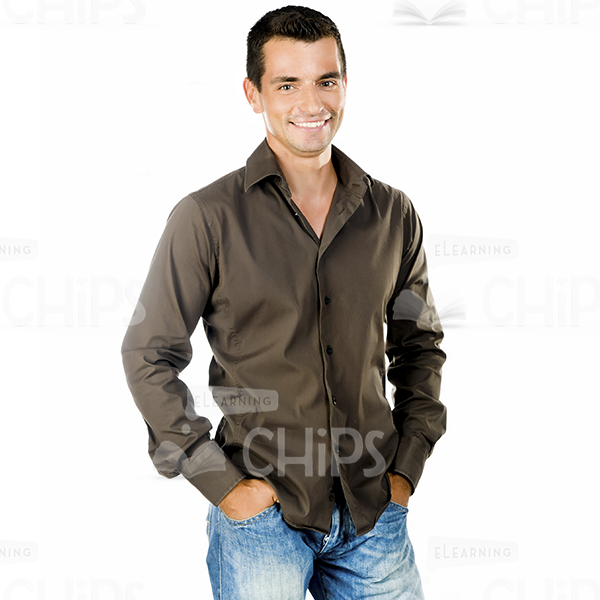 Short-Haired Young Man Holding Hands In Pockets Stock Photo