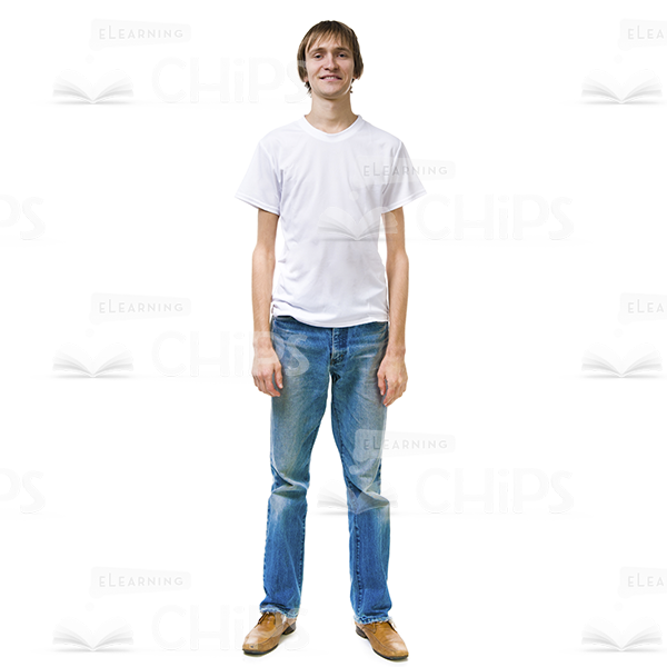 Happy Young Man Wearing Blue Jeans And White T-shirt Stock Photo White Background
