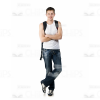 Confident Man With Crossed Hands Wearing Backpack Stock Photo