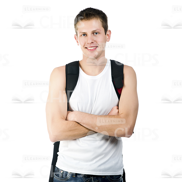 Smiling Young Man Wearing Backpack Stock Photo