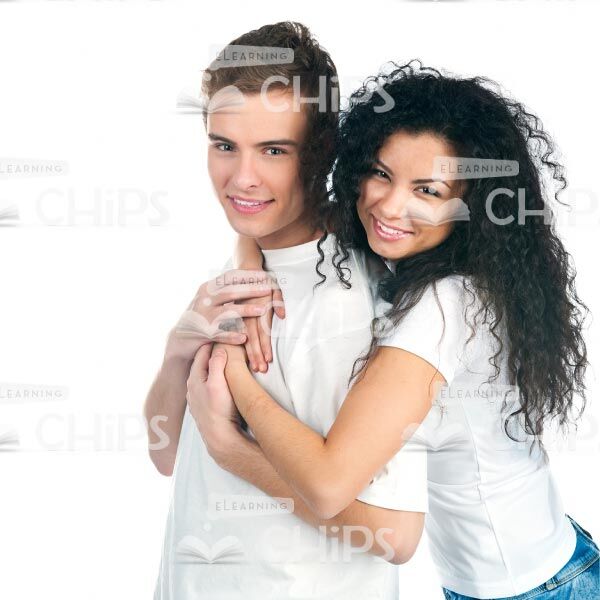 Handsome Couple Hugging White Isolated Stock Photo