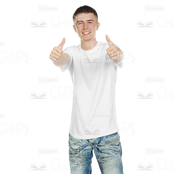Nice Man Thumbs Up Gesture Stock Photo White Background