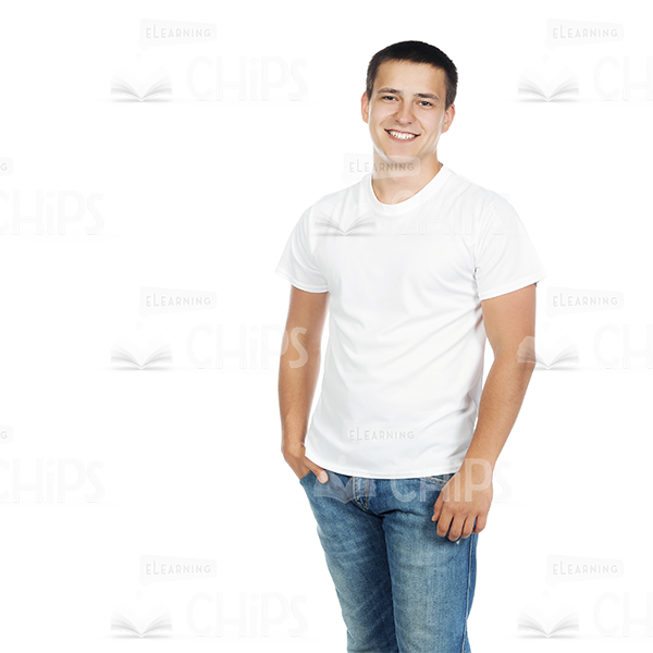 Happy Young Guy Wearing Blue Jeans And White T-shirt Stock Photo White Background
