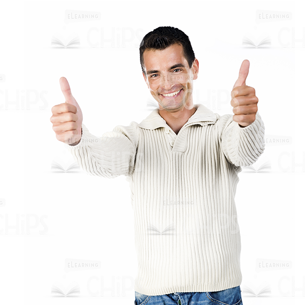 Smiling Man Showing Thumbs Up With Both Hands Stock Photo White Background