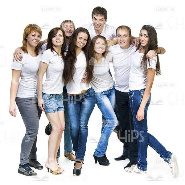 Group Of Young People Hugging And Posing For The Camera Stock Photo White Isolation