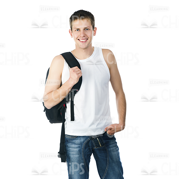Satisfied Young Man With Backpack Stock Photo White Isolation