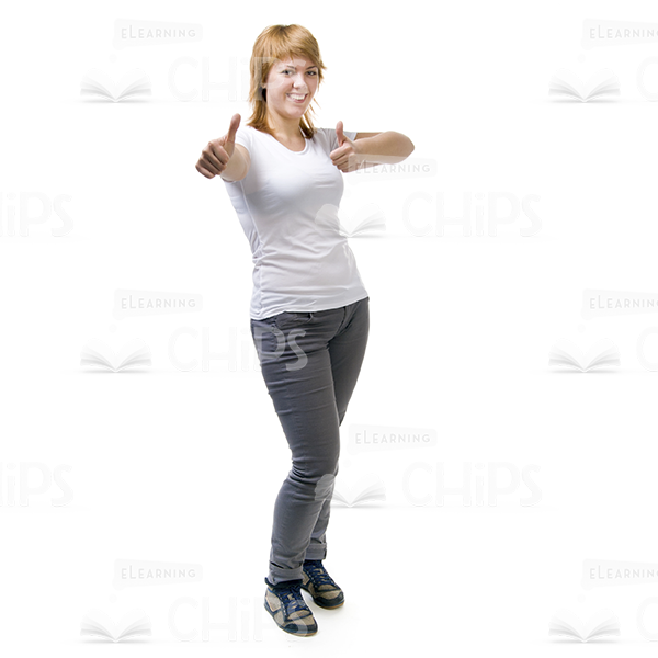Smiling Woman Showing Thumbs Up Gesture With Both Hands Stock Photo White Background