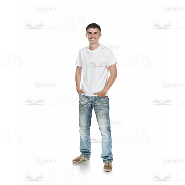 Young Man Holding Hands In Pockets Stock Photo Isolated On White