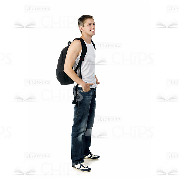 Half-Turned Man With Backpack Stock Photo White Background
