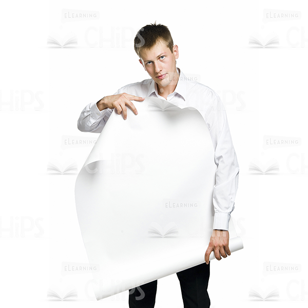 Handsome Young Man With White Placard Stock Photo Isolated On White