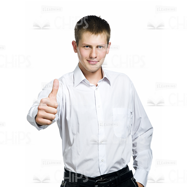 Confident Young Man Showing Thumb Up Gesture Stock Photo