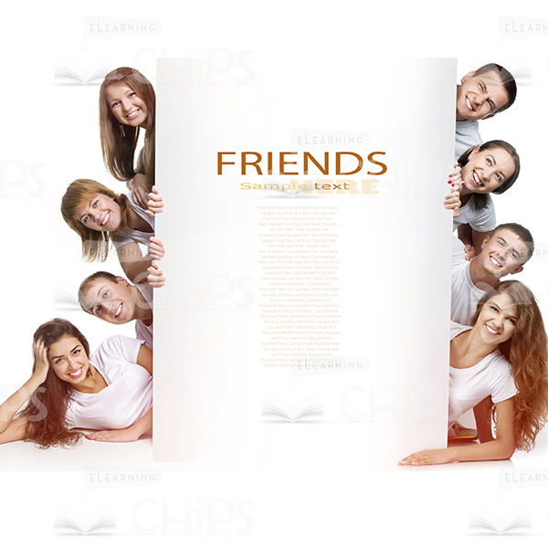 Nice Young Friends With Text Template Stock Photo