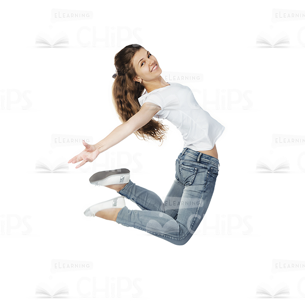 Excited Young Girl Jumping Stock Photo White Background