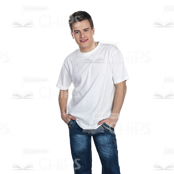 Young Man Holding Hands In Pockets Stock Photo Isolated On White