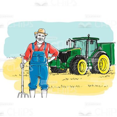 Farmer Stands In Front Of Tractor Vector Background-0