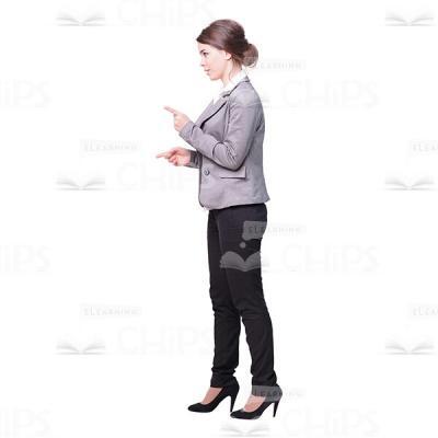 Cute Young Lady Pointing With Both Hands Cutout Profile View-0