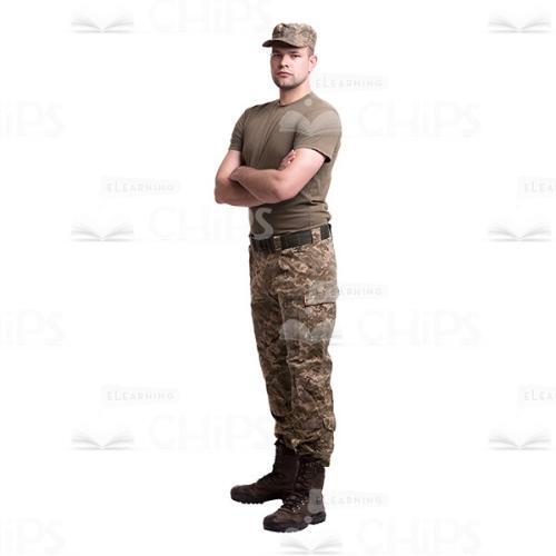 Sideway Standing Young Soldier With The Crossed Arms Cutout Photo-0