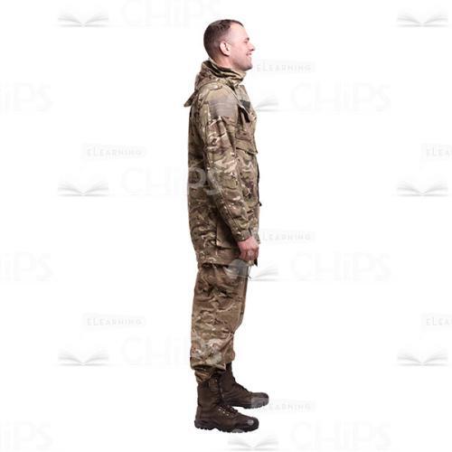 Profile View Smiling Young Soldier In The Camouflage Cutout Photo-0