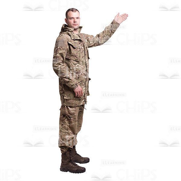 Profile View Pointing Young Soldier In The Camouflage Cutout Photo-0