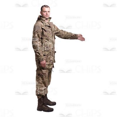 Profile View Calm Pointing Young Soldier In The Camouflage Cutout Photo-0
