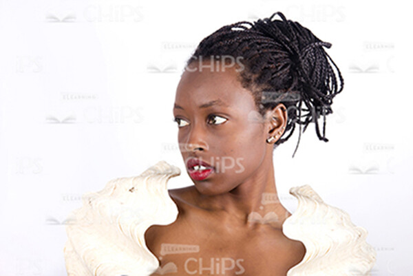 Attractive African Woman With Sea Shells On Shoulders Stock Photo-0