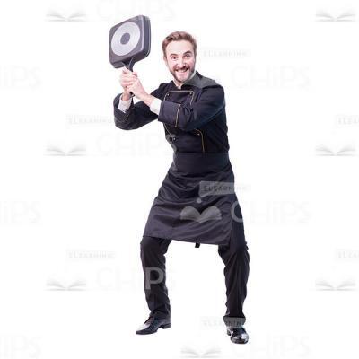 Chef Swinging With Grill Pan Cutout Image-0