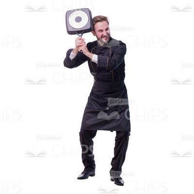 Cutout Image Of Excited Chef Swinging With Griddle-0