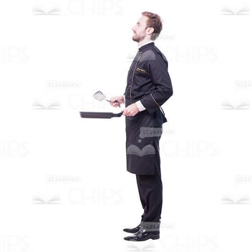 Cutout Chef Holding Grill Pan And Paddle Profile View-0