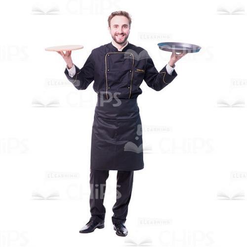 Excited Chef With Wooden Board And Tray Scales Gesture Cutout-0