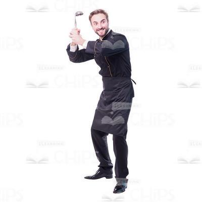 Half-Turned Chef Swinging With Soup Ladle Cutout-0