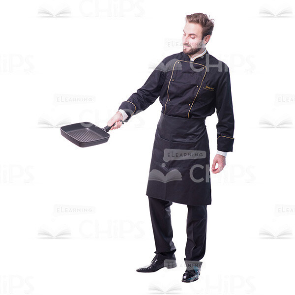 Half-Turned Chef Holding Frying Pan And Cooking Cutout-0