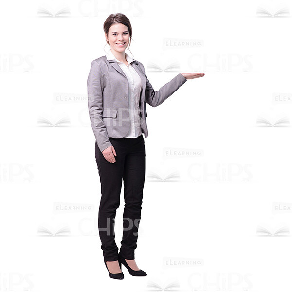 Cheerful Girl Presenting With Left Hand Cutout Photo-0