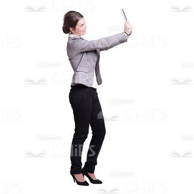 Joyful Girl Taking Selfie On Tablet Cutout Picture-0