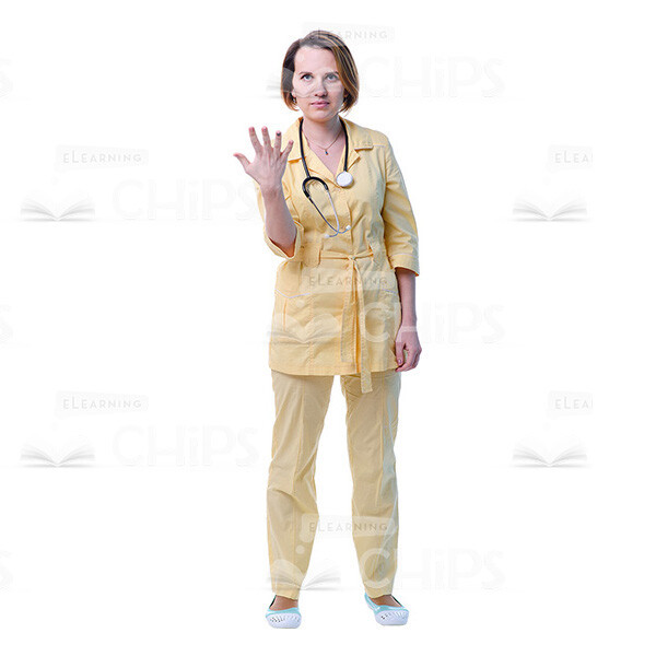 Focused Female Doctor Explaining And Gesturing With Right Hand Cutout Photo-0