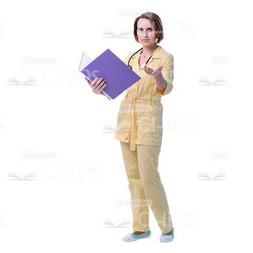 Doctor With Blue Folder Stretches Out Her Hand Cutout Image-0