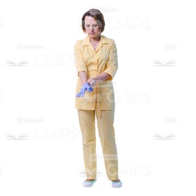 Female Doctor Wearing Blue Medical Glove On Her Right Hand Cutout Image-0